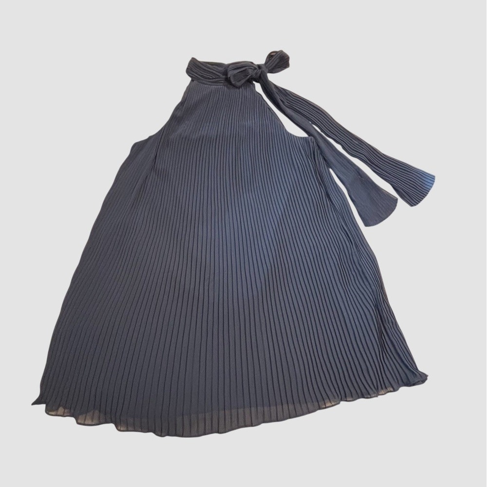 Oleg Cassini Pleated Halter Dress Women's Size‎ 10 Navy Blue Mini Dress PussyBow